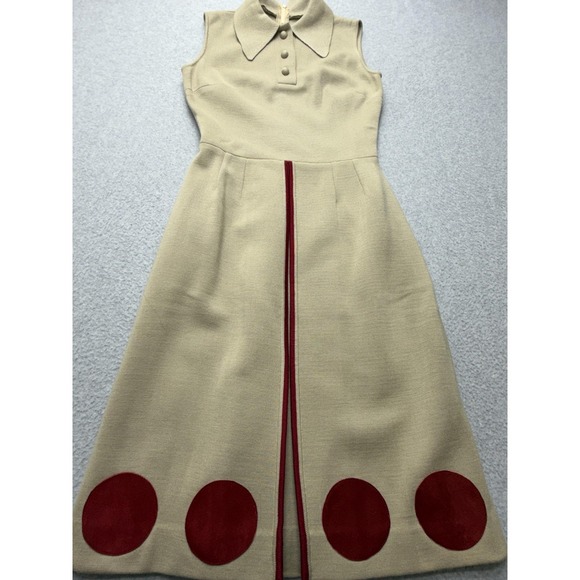 Vintage Bakalli 2pc Dress & Sweater Set Womens 10 Mod Geometric Red Beige - Picture 13 of 16